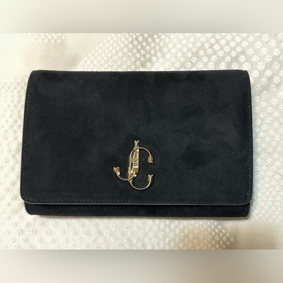 Jimmy Choo Suede Varenne Chain Clutch Black - Picture 1 of 9